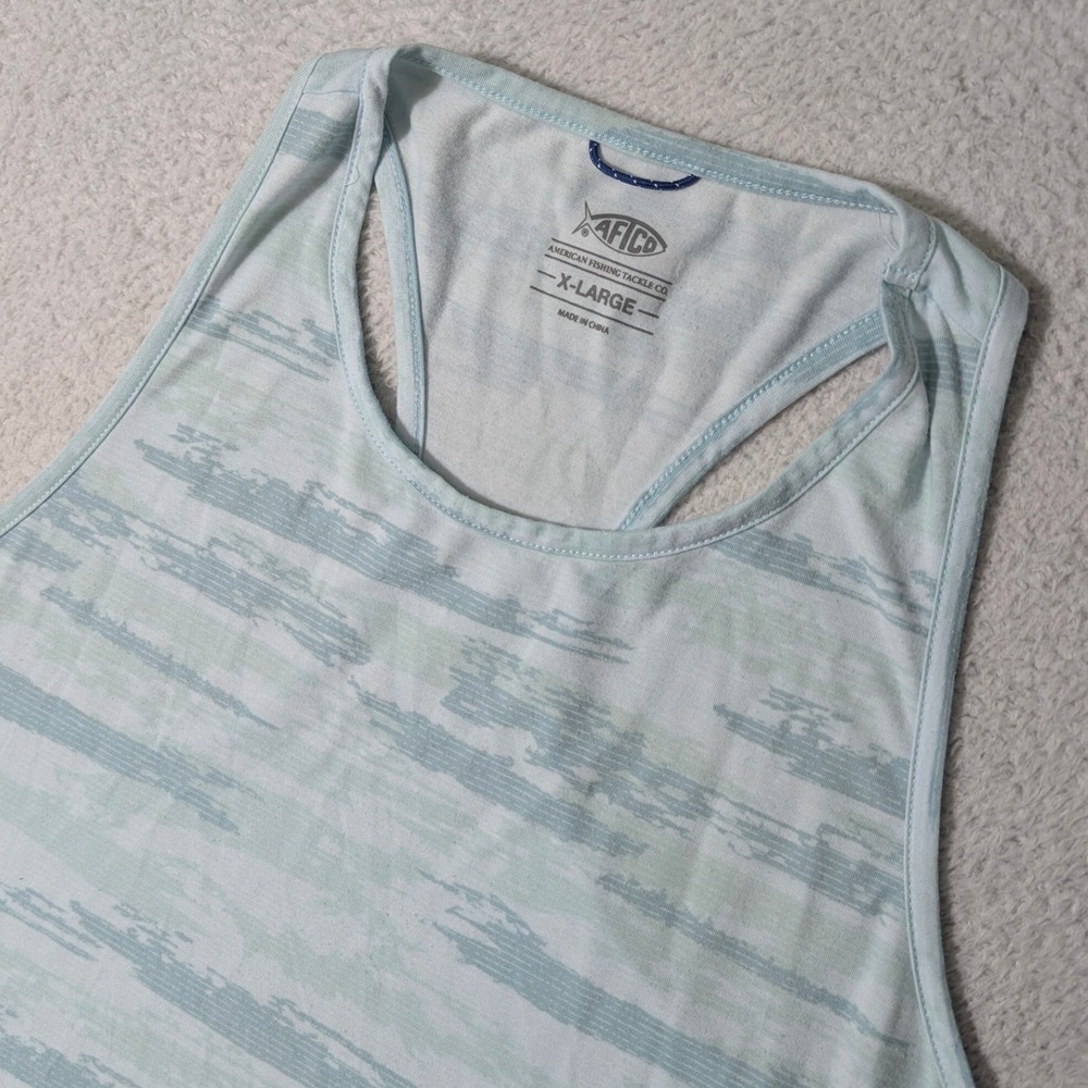 AFTCO Tank Top Womens XL Light Blue Green Stretch Racerback Fishing Activewear